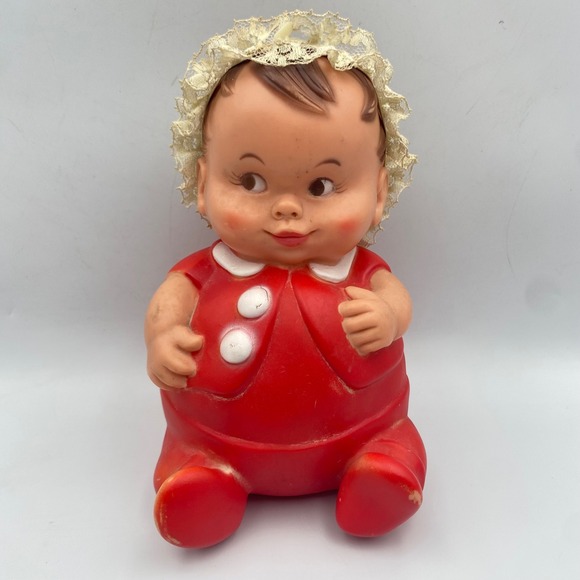 Uneeda Doll Co Other - Vintage 1967 Uneeda Doll Co Plumpees Round Baby Doll Red Squeeze Toy 8 Inch